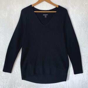 Athleta‎ Black Ribbed V Neck Sweater Long Sleeve Pullover Knit Top M